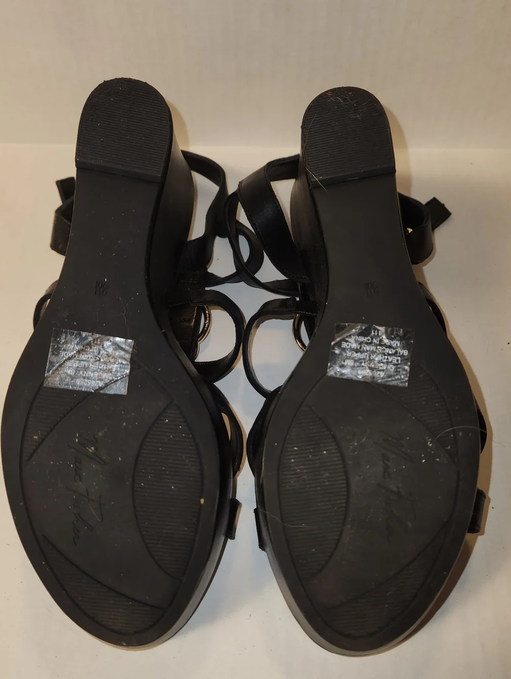 Marc Fisher Genny Black Leather Strappy Platform Wedge Sandals Sandals 8 EUC